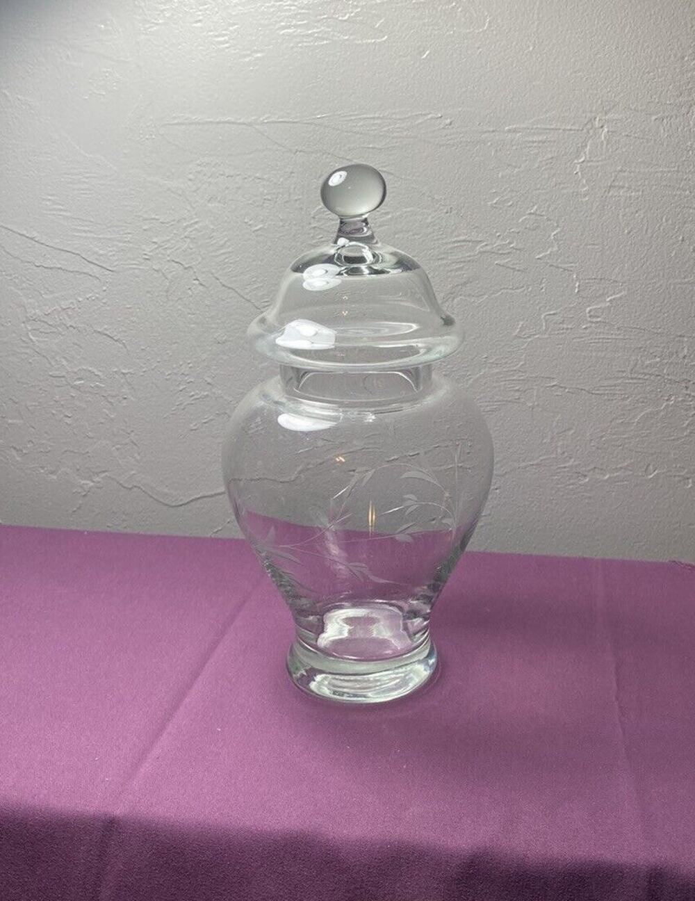 Clear etched glass apothecary jar